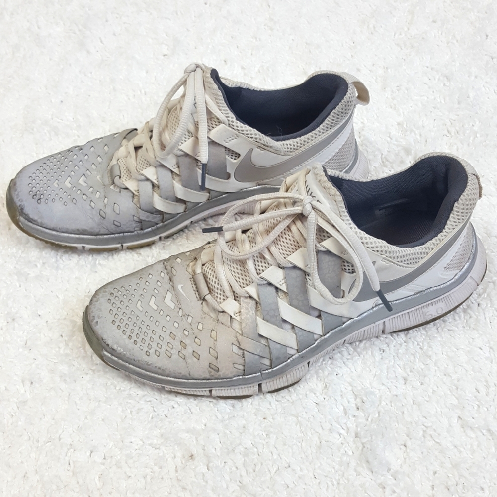 Nike Free Trainer 5.0 weave white silver finger trap training shoes mens size 9